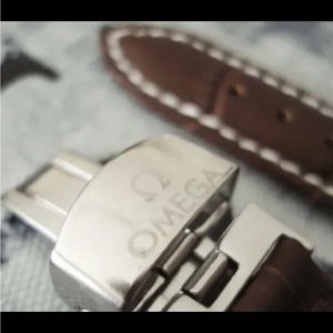 Omega Leather Watch Band 18 mm Lug Width with Butterfly Clasp Buckle - Band Only